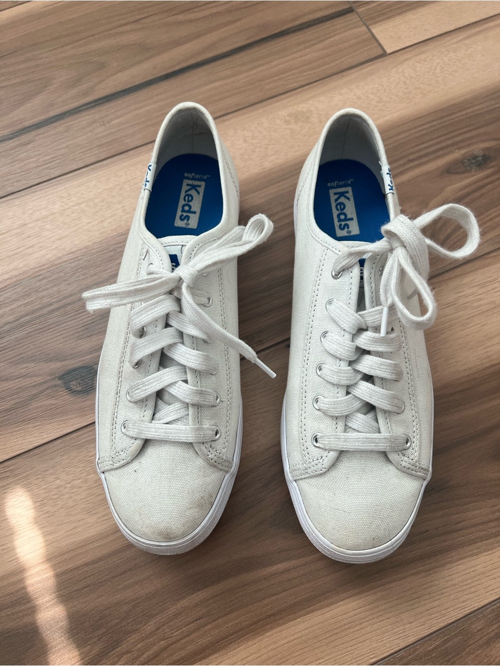 Keds White Canvas Sneakers with Blue Insole